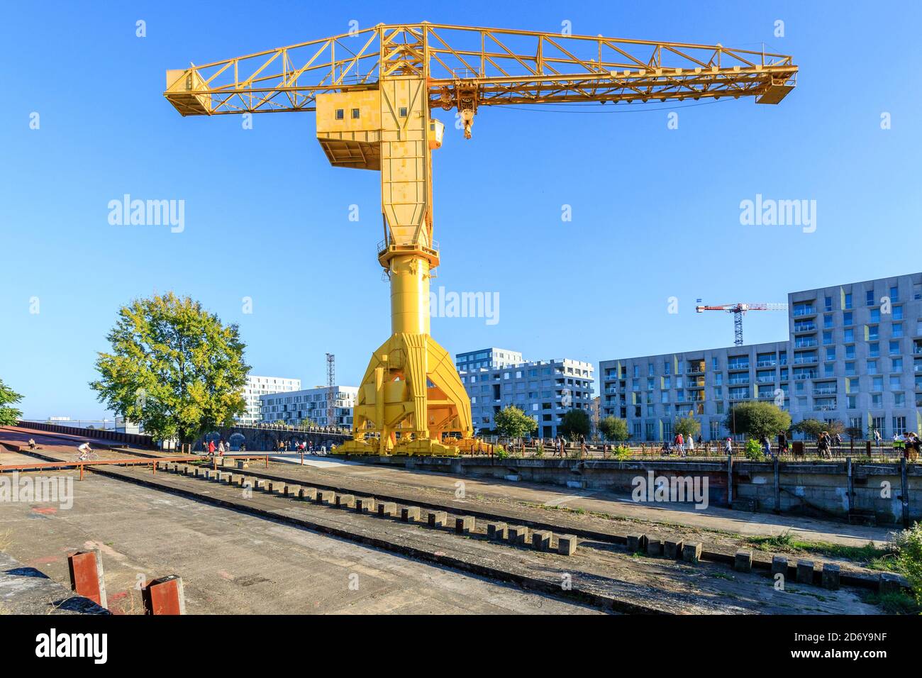 Francia, Loire Atlantique, Nantes, Ile de Nantes, la Grue Titan Jaune (la gru gialla del Titan) // Francia, Loire-Atlantique (44), Nantes, l'île de Nant Foto Stock