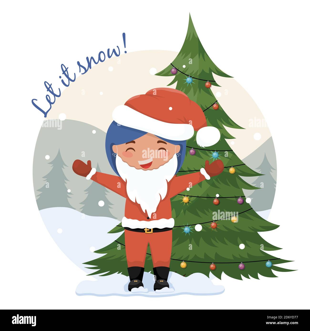Simpatico cartoon illustrazione di Natale con ispirazione Let it neve citazione scritte. Illustrazione Vettoriale