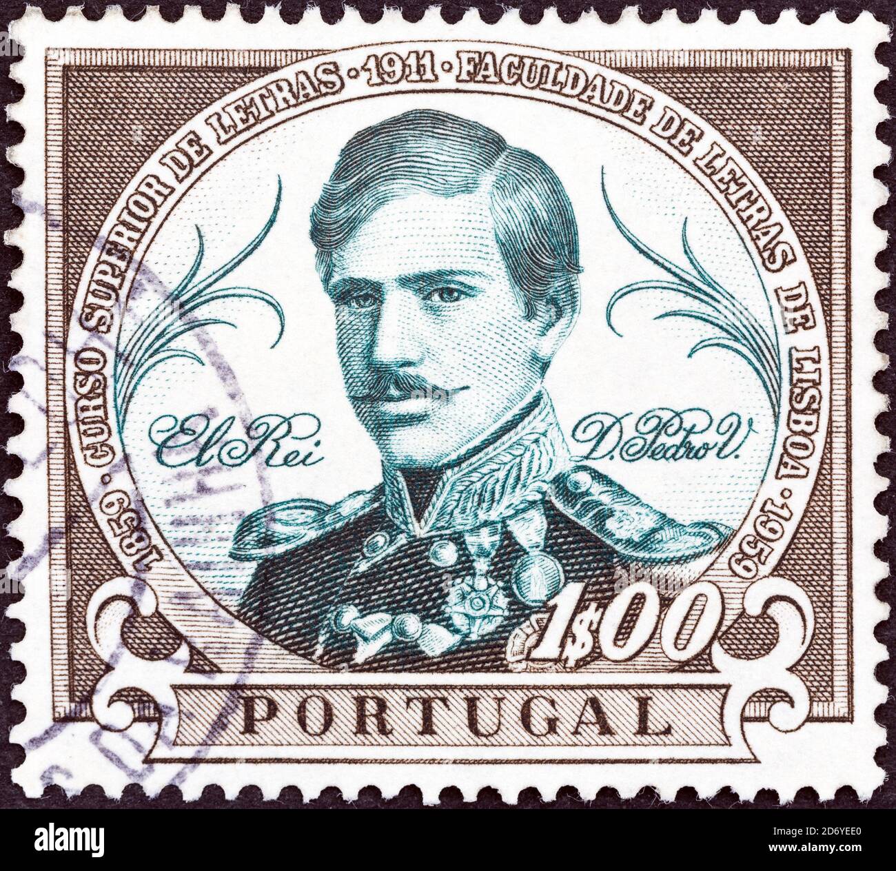 PORTOGALLO - CIRCA 1961: Un francobollo stampato in Portogallo mostra re Pedro V, circa 1961. Foto Stock