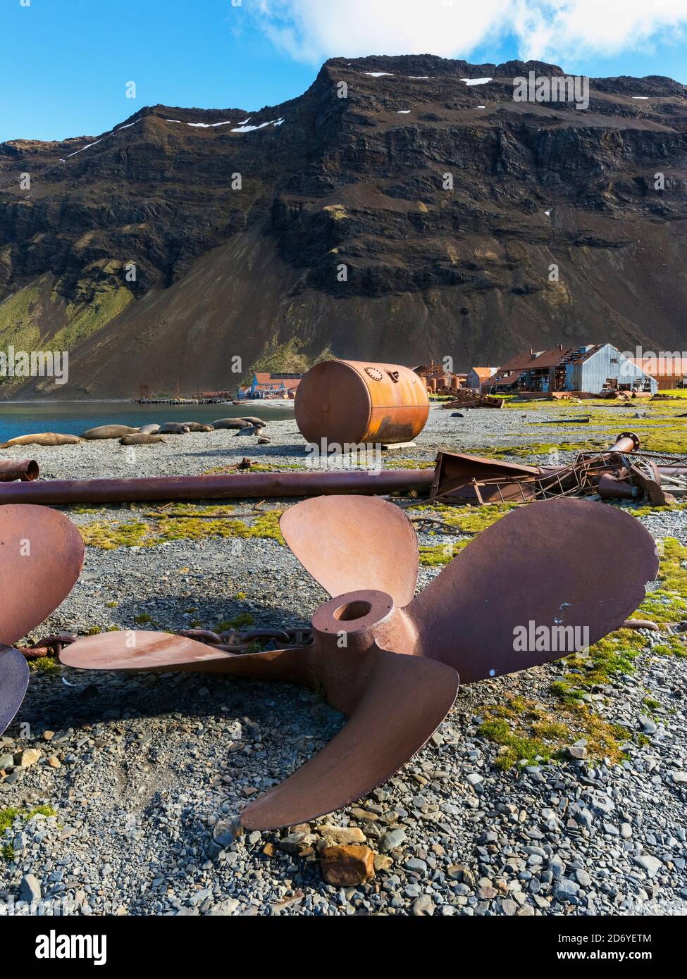 Rovine di Stromness Whaling Station in Georgia del Sud Antartide, Susantartica, Georgia del Sud, ottobre Foto Stock