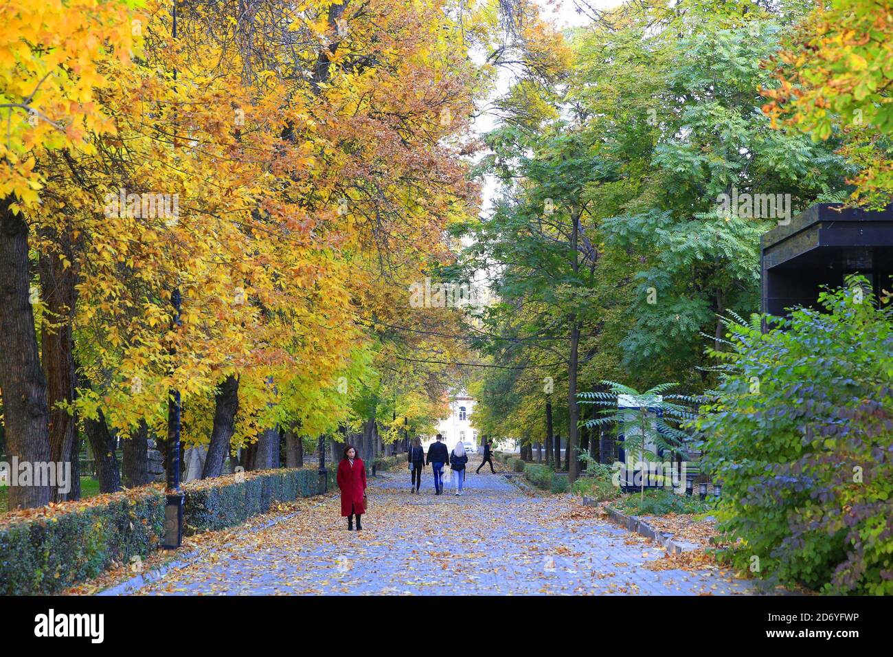 Bishkek, Kirghizistan. 15 Ott 2020. La gente gode del paesaggio autunnale a Bishkek, Kirghizistan, il 15 ottobre 2020. Credit: Roman/Xinhua/Alamy Live News Foto Stock