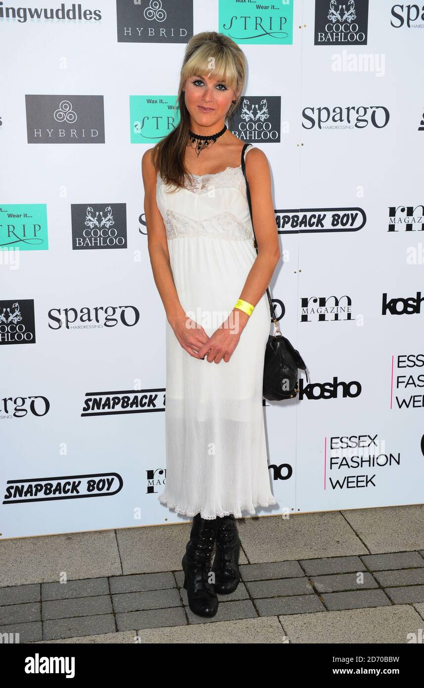 Nikki Grahame partecipa alla settimana della Moda Essex, tenutasi a Rainham, Essex. Foto Stock