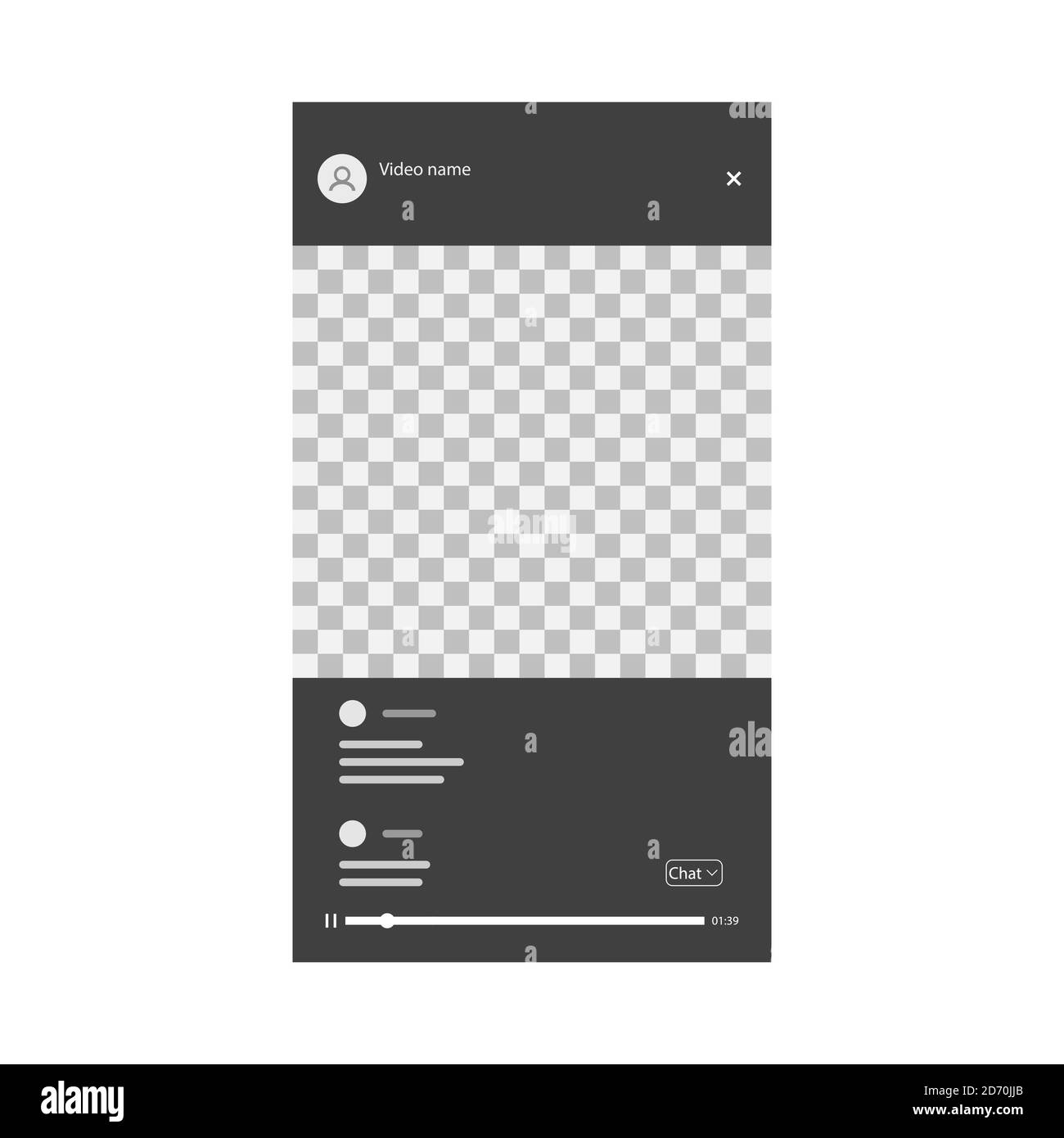 Uno screenshot della schermata della riunione sui social network, con chat, pulsanti, con un luogo trasparente da incollare. Illustrazione Vettoriale