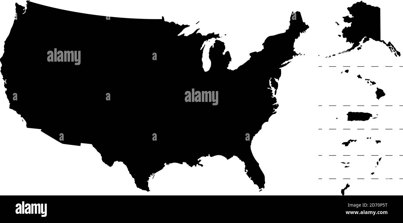 Silhouette mappa USA. Mappa dell'America e delle regioni. USA sfondo cornice Illustrazione Vettoriale