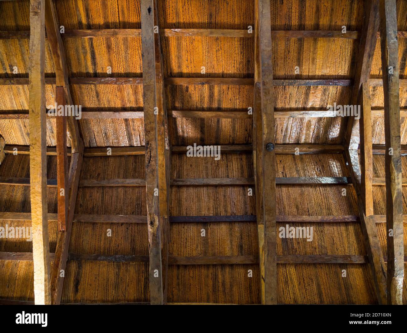 Iglesia San Pedro Nolasco de Molinos, soffitto in legno del cactus cardone. Villaggio Molinos, la regione Valles Calchachies, provincia Salta. Foto Stock