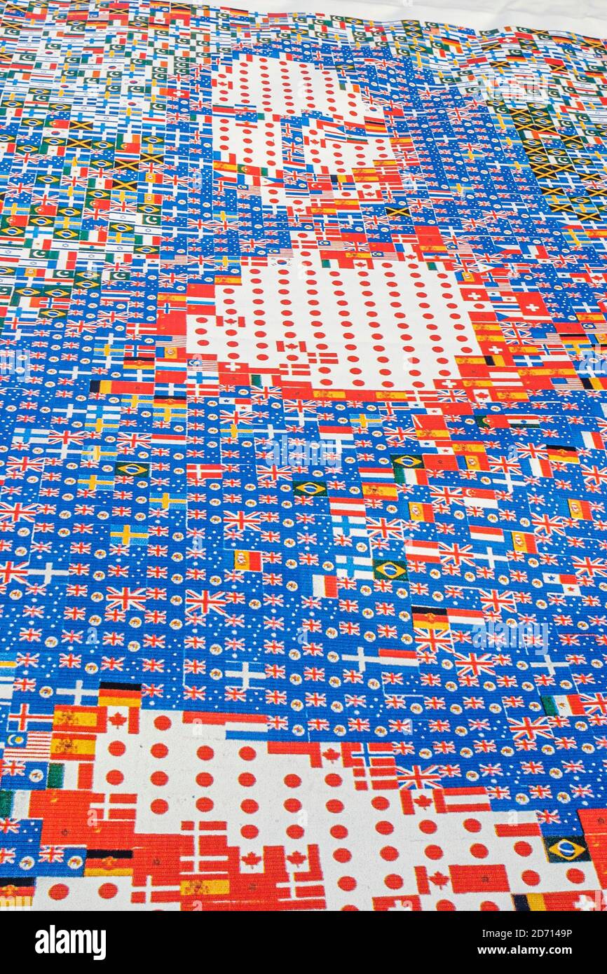 Miami Florida,International Book Fair festival annuale digitale digitalizzato Mona Lisa banner arte mostra, Foto Stock