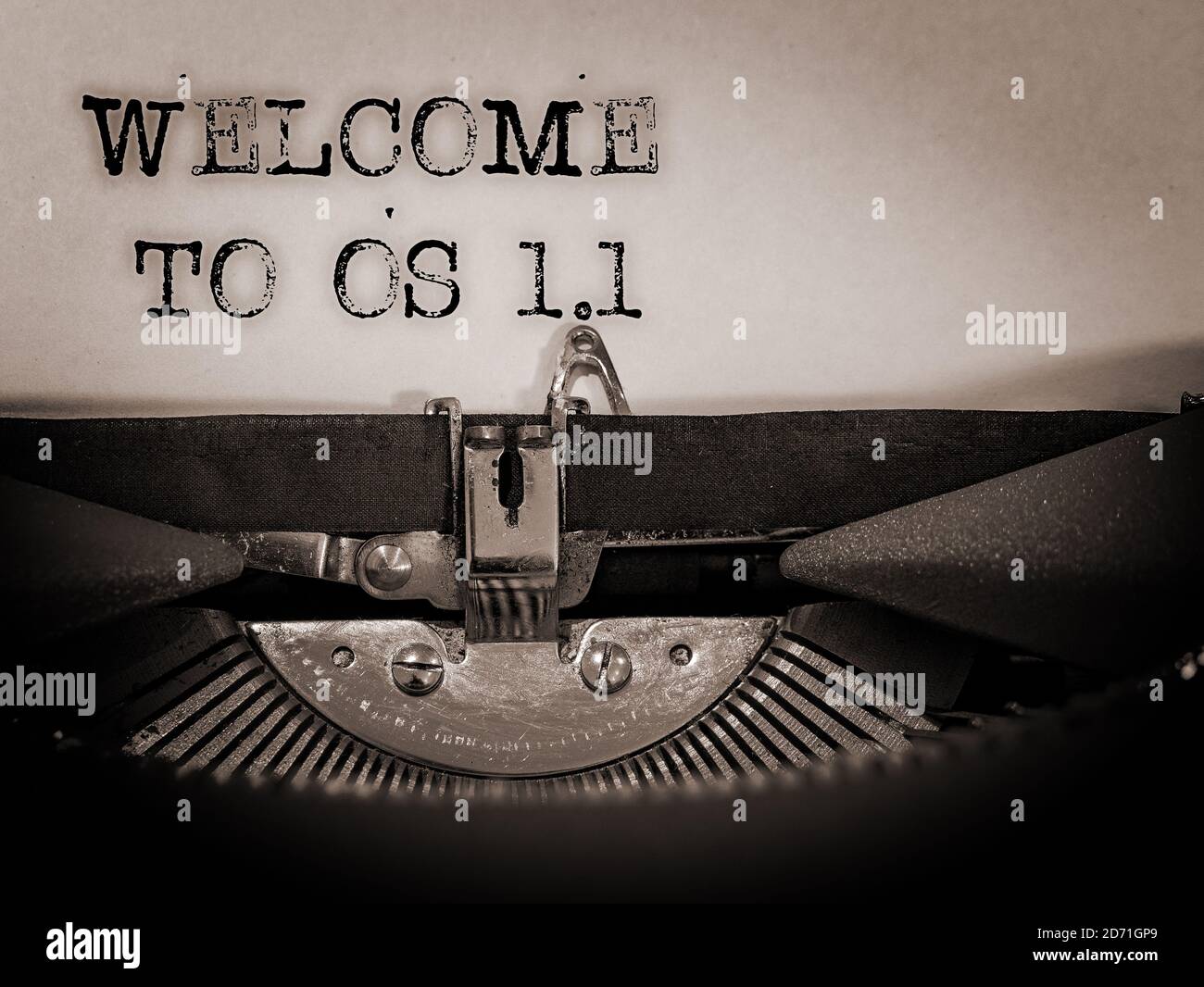 Benvenuto in OS 1.1, Typedwriter Foto Stock
