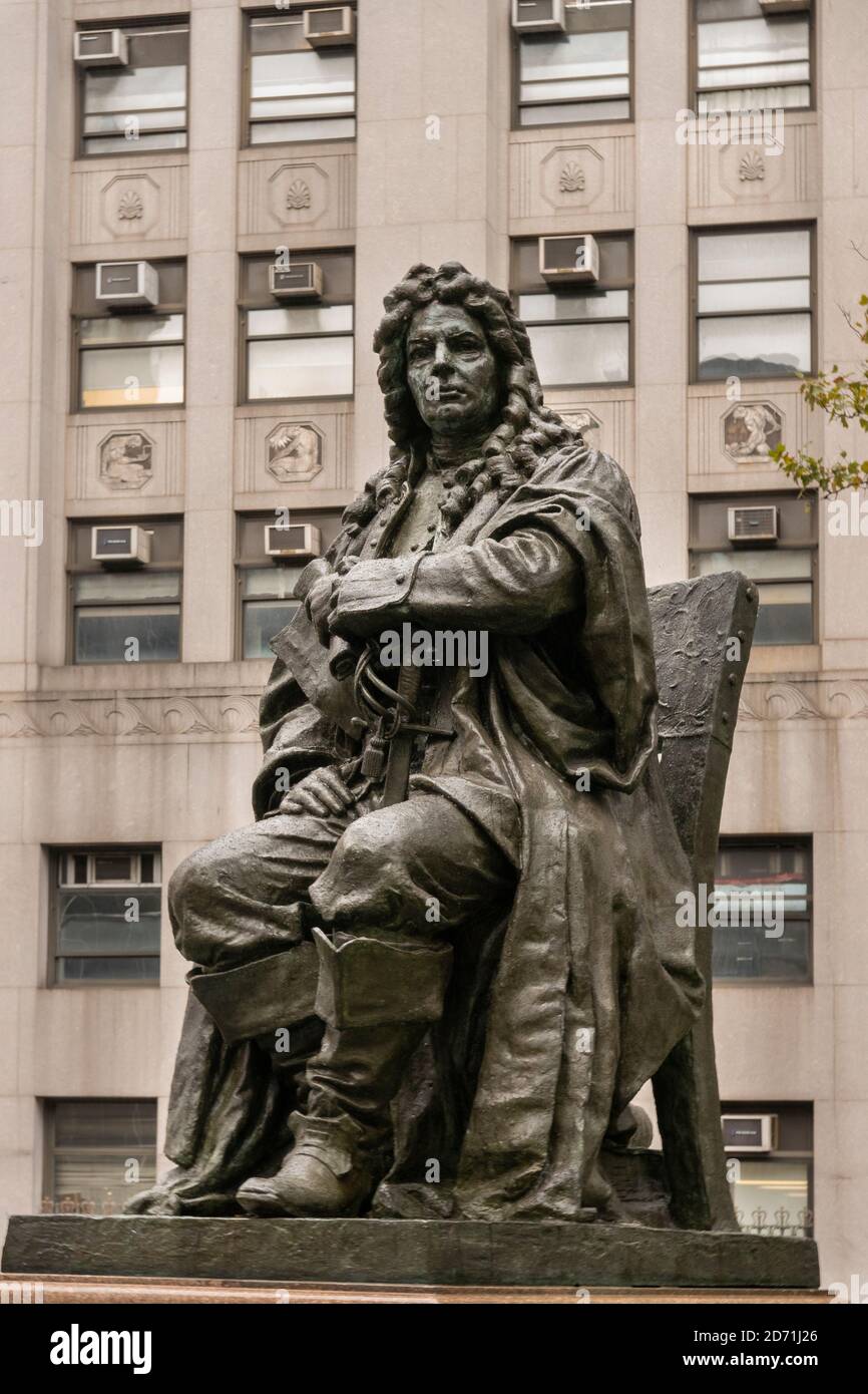 Statua di Abraham de Peyster nel Thomas Paine Park Manhattan New York Foto Stock