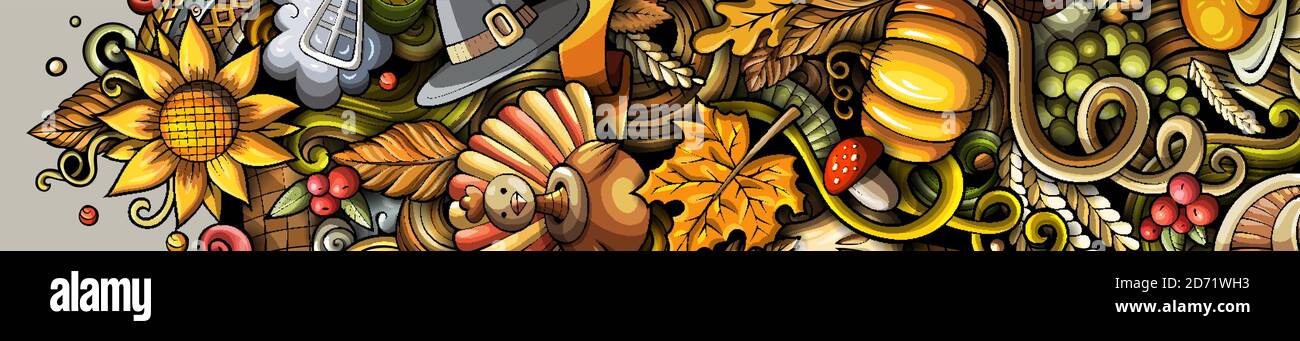Giorno di ringraziamento doodle illustrazione Illustrazione Vettoriale
