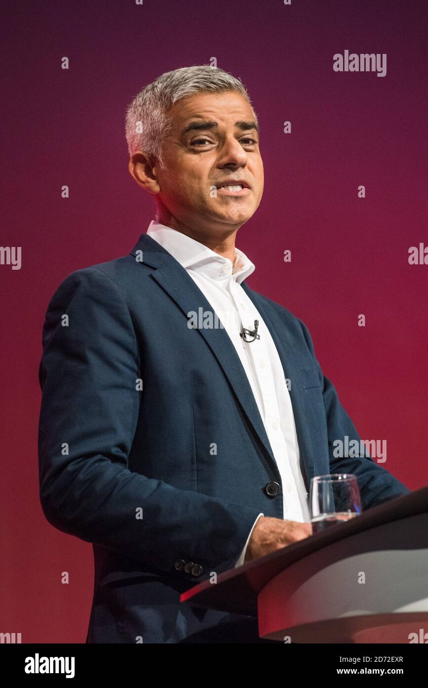 Il sindaco di Londra Sadiq Khan parla durante la conferenza del Partito laburista a Brighton. Data immagine: Lunedì 25 settembre 2017. Il credito fotografico dovrebbe essere: Matt Crossick/ EMPICS Entertainment. Foto Stock