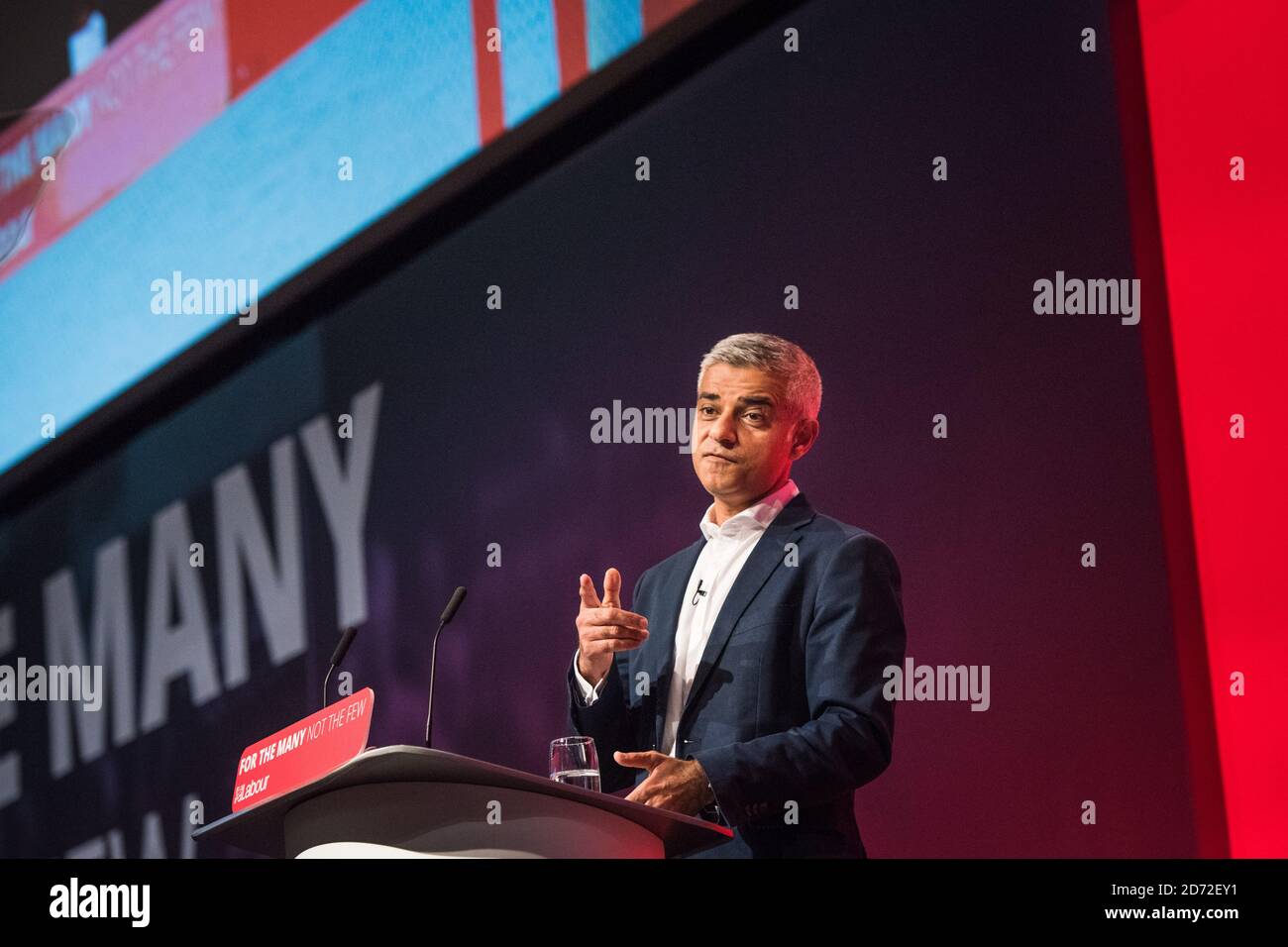 Il sindaco di Londra Sadiq Khan parla durante la conferenza del Partito laburista a Brighton. Data immagine: Lunedì 25 settembre 2017. Il credito fotografico dovrebbe essere: Matt Crossick/ EMPICS Entertainment. Foto Stock