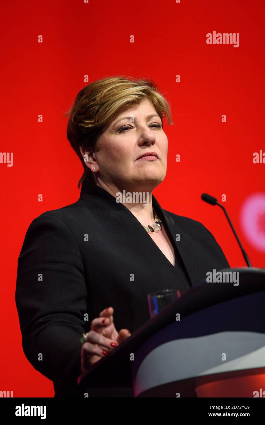 Emily Thornberry, Segretario di Stato per gli Affari Esteri e del Commonwealth, parla durante la conferenza annuale del Partito laburista all'Arena and Convention Centre (ACC), a Liverpool. Data immagine: Martedì 25 settembre 2018. Il credito fotografico dovrebbe essere: Matt Crossick/ EMPICS Entertainment. Foto Stock