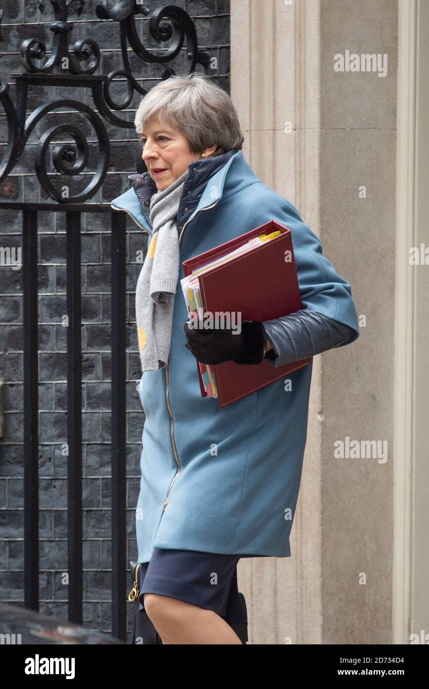 Il primo ministro Theresa May lascia 10 Downing Street, Londra, prima della dichiarazione di primavera del Cancelliere. Data immagine: Mercoledì 13 marzo 2019. Il credito fotografico dovrebbe essere: Matt Crossick/Empics Foto Stock