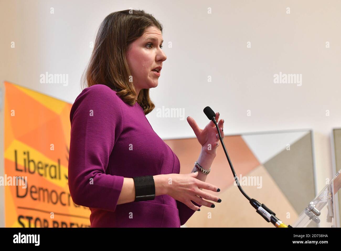 Il leader liberaldemocratico Jo Swinson ha parlato alla Casa del Principe Philip a Westminster, Londra, mentre era sulla scia della campagna elettorale generale. Data immagine: Giovedì 28 novembre 2019. Il credito fotografico dovrebbe essere: Matt Crossick/Empics Foto Stock