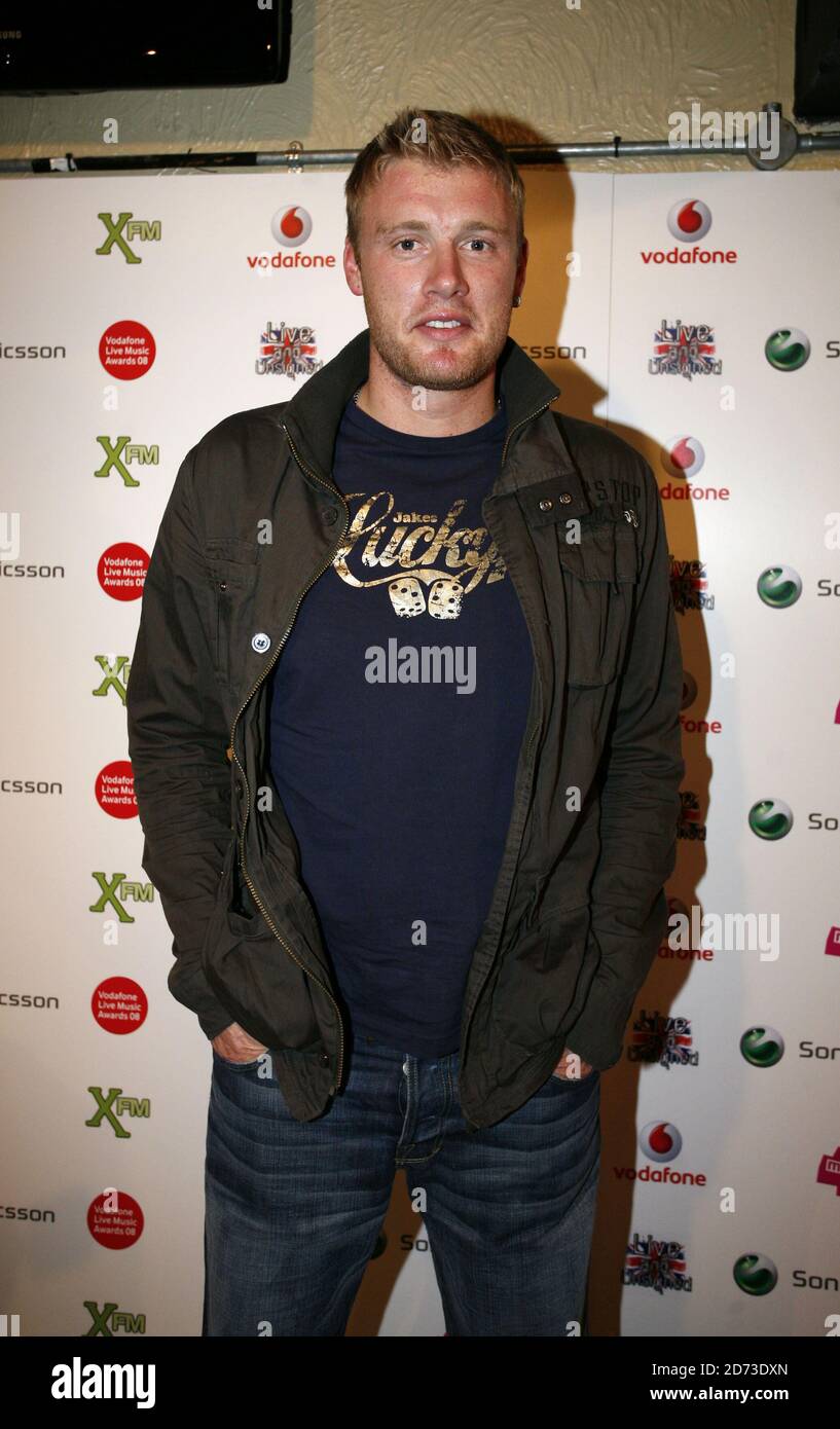 Andrew Flintoff durante il Vodafone Live Music Awards 2008, tenuto presso la Carling Brixton Academy di Londra Sud. Foto Stock