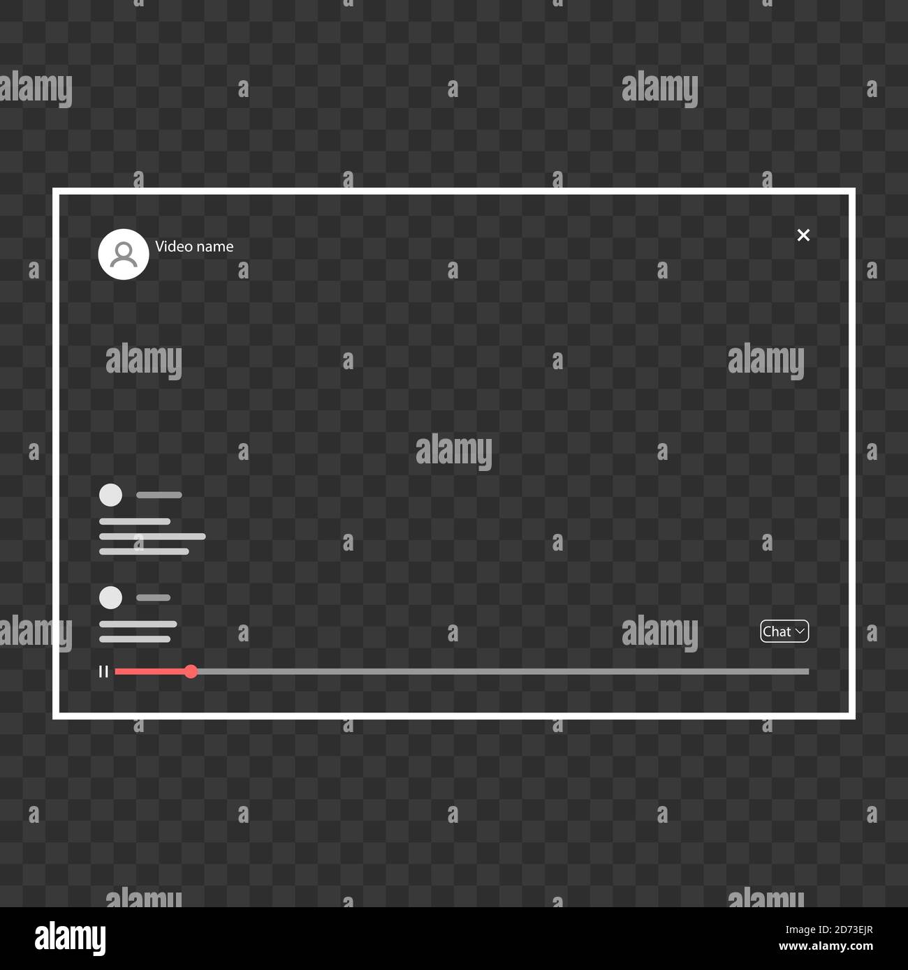 Una schermata di riproduzione video nei social network, con chat, pulsanti, su sfondo bianco. Illustrazione Vettoriale