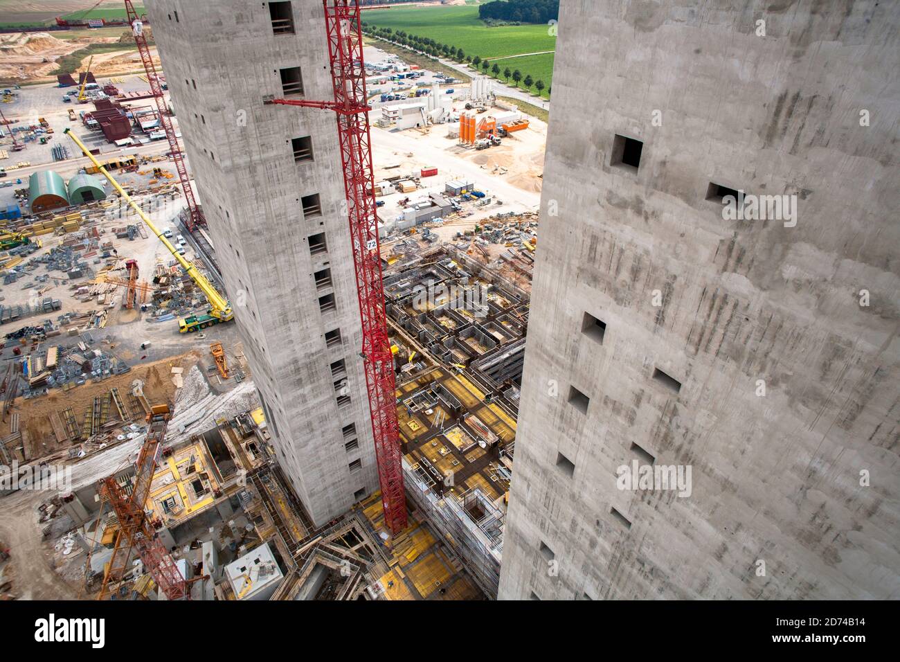 Cantiere della nuova centrale a lignite Neurath, nei pressi di Grevenbroich, Boa 2/3, le scale alte 200 metri delle future caldaie; Foto Stock