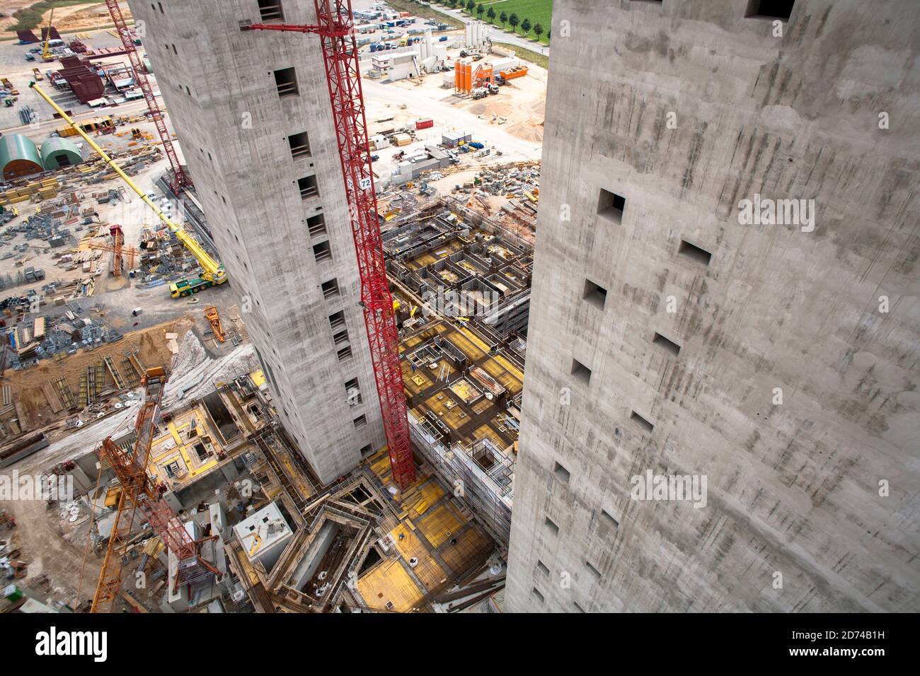 Cantiere della nuova centrale a lignite Neurath, nei pressi di Grevenbroich, Boa 2/3, le scale alte 200 metri delle future caldaie; Foto Stock