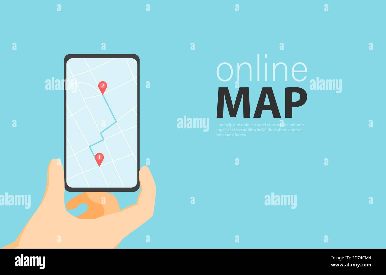 Banner mappa online per la tua pagina web, app, stampa. Illustrazione Vettoriale