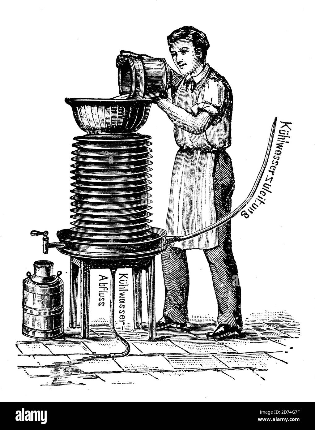 Caseificio, refrigerante del latte secondo W. Schmidt / Molkerei, Milchkühler nach W. Schmidt, Historisch, storico, digitale riproduzione migliorata di un originale del 19 ° secolo / digitale Reproduktion einer Originalvollage aus dem 19. Jahrhundert Foto Stock