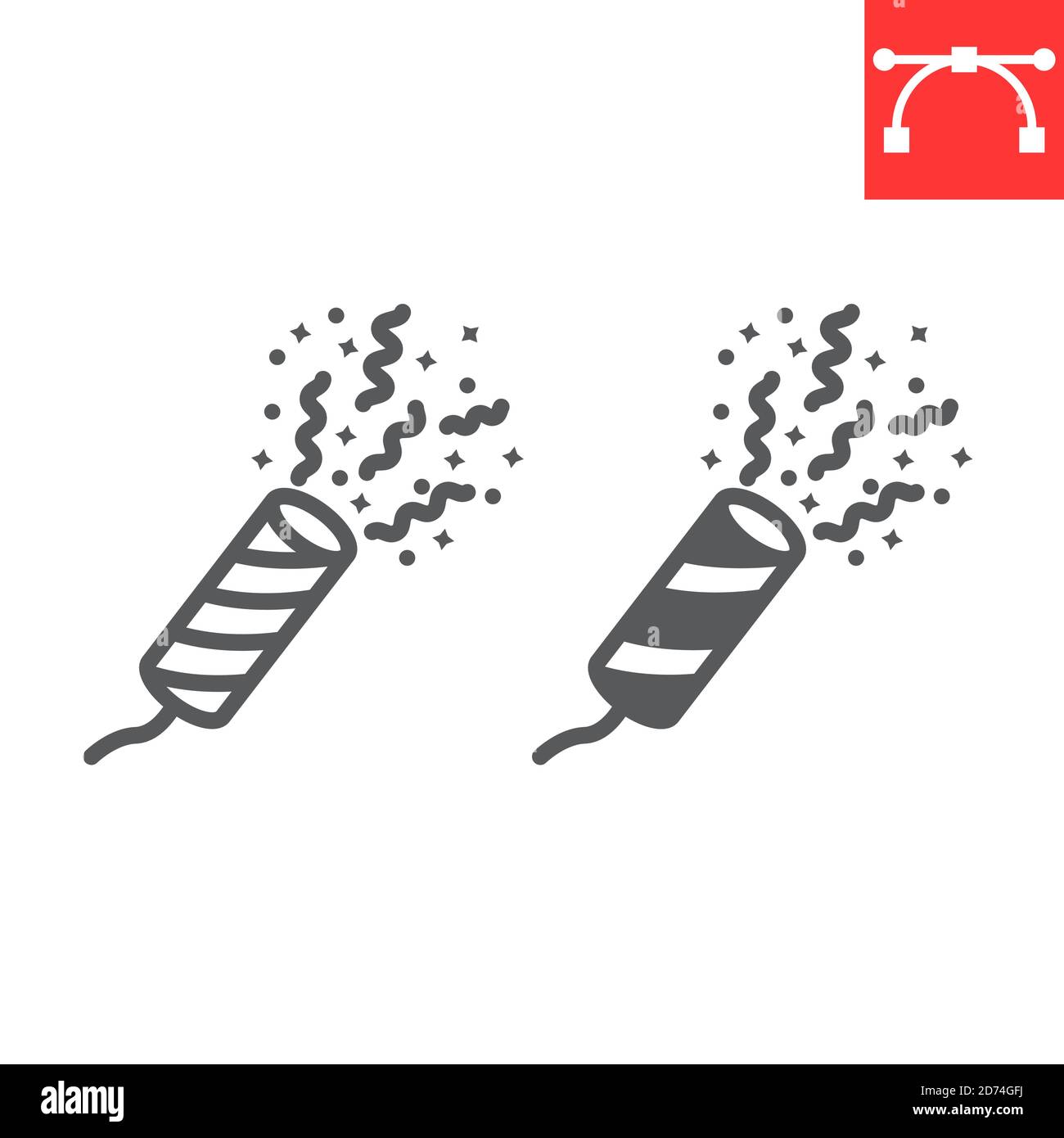 Pop party con linea di confetti e icona glifo, buon natale e streamer, grafica vettoriale di Cracker di confetti popper, tratto modificabile lineare Illustrazione Vettoriale