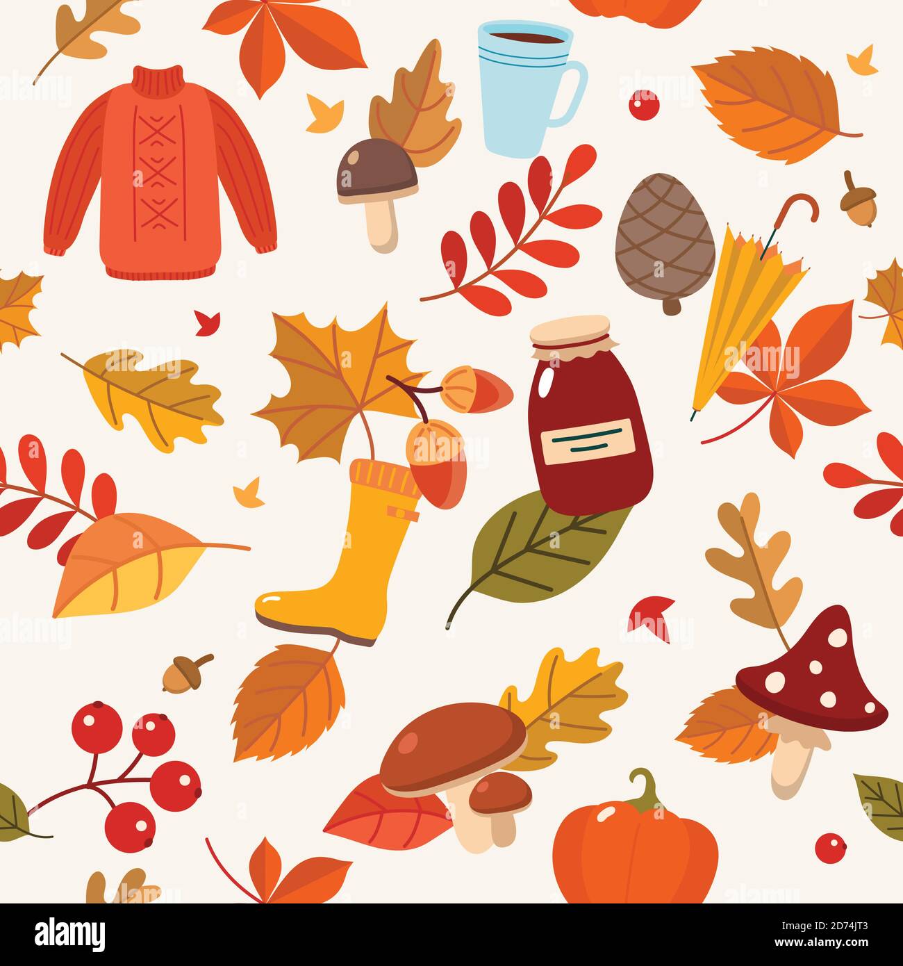 Modello autunnale con foglie ed elementi autunnali Illustrazione Vettoriale