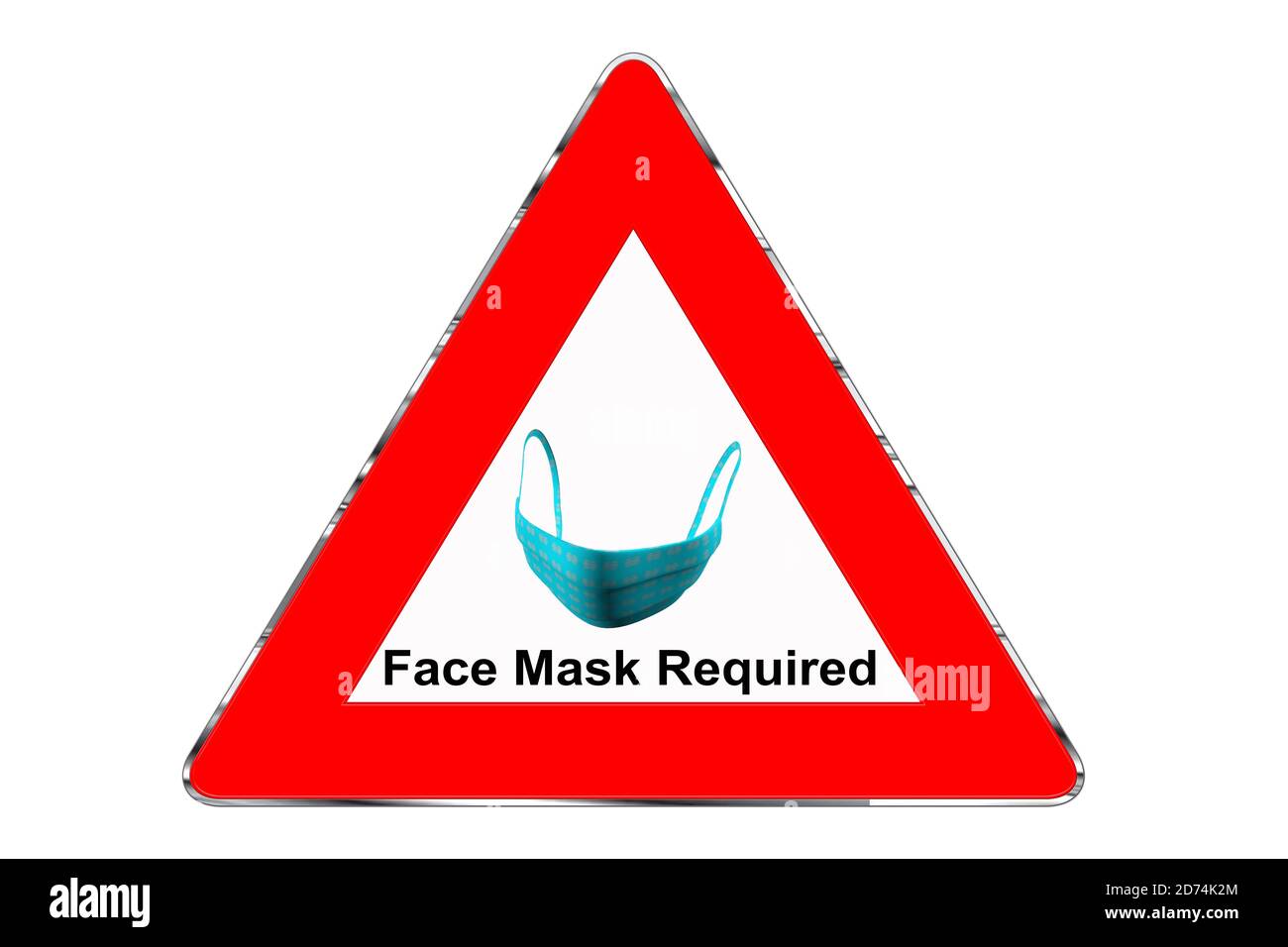 Warndreieck mit FFP2 Maske und Hinweis Maskenpflicht isoliert auf weißem Hintergrund Foto Stock