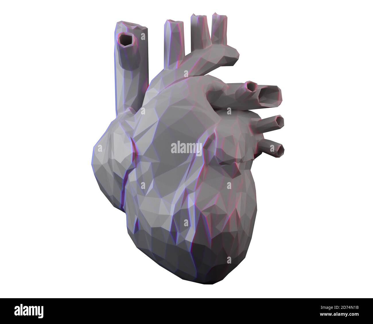 Cuore polianatomico basso grigio, cuore umano cartaceo, rendering 3d Foto Stock
