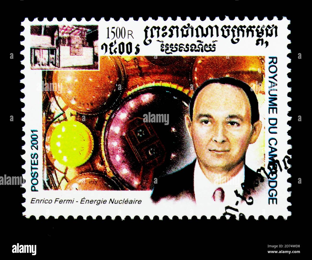 MOSCA, RUSSIA - 24 NOVEMBRE 2017: Un francobollo stampato in Cambogia mostra Enrico Ferni, Millenium serie, circa 2001 Foto Stock