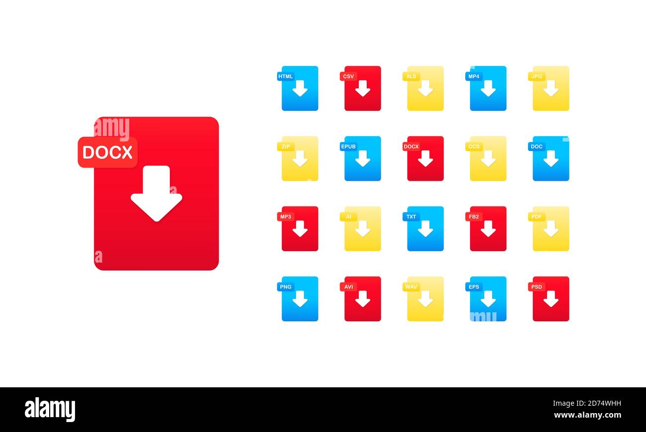 Set di icone formato file. Vettore su sfondo bianco isolato. EPS 10 Illustrazione Vettoriale