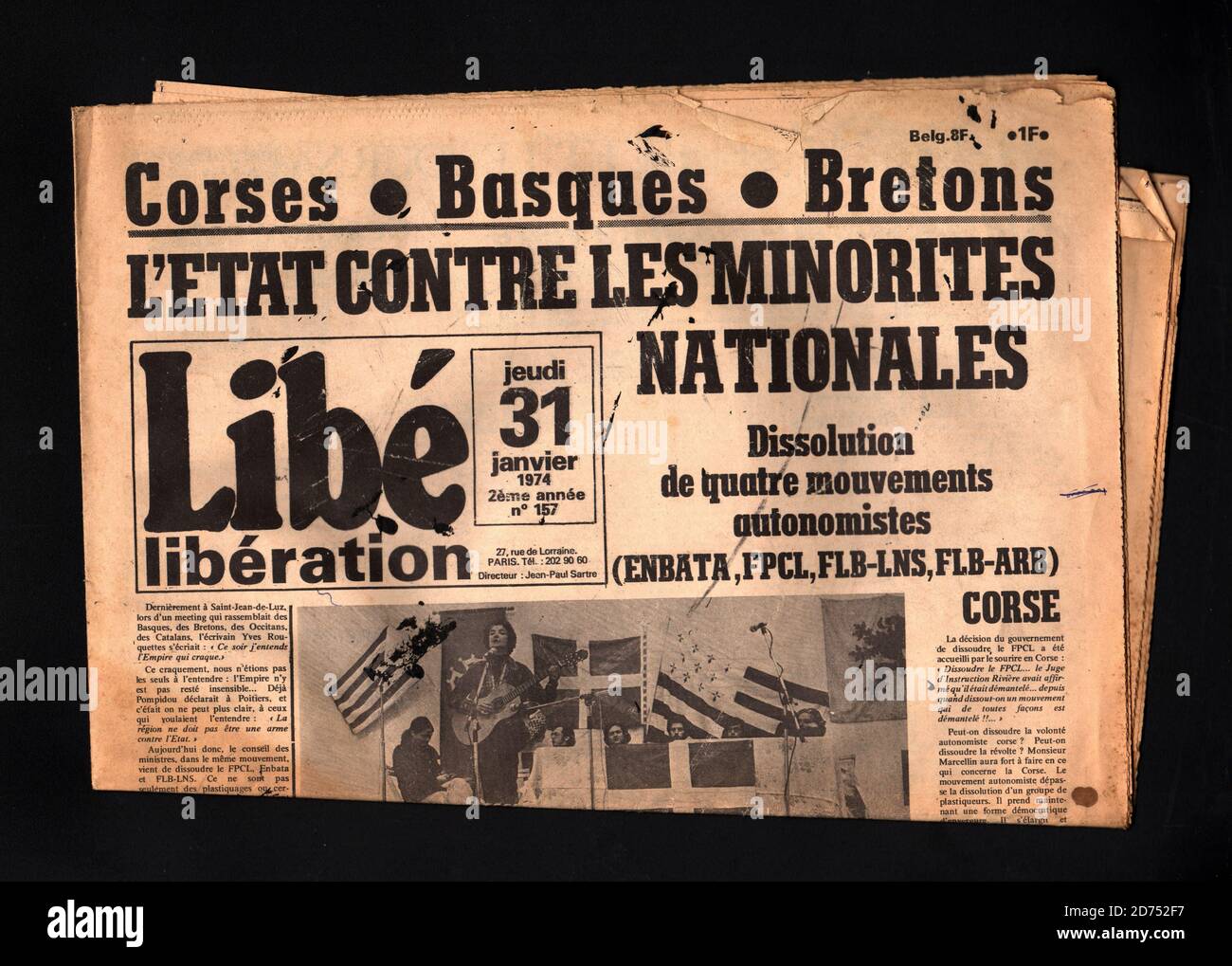 Journal Liberation 1974 : L Etat contre les minorites Corses Basques Bretons Foto Stock