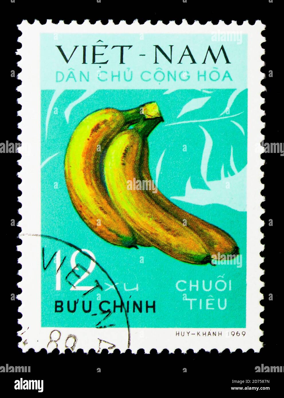 MOSCA, RUSSIA - 25 NOVEMBRE 2017: Un francobollo stampato in Vietnam mostra banane, serie, circa 1970 Foto Stock
