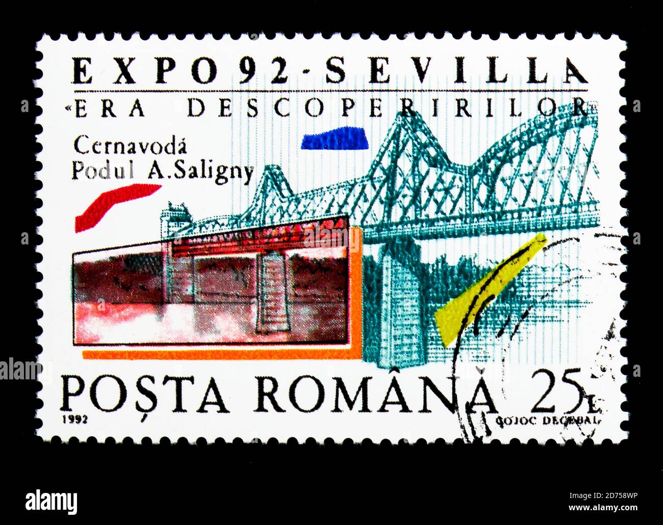 MOSCA, RUSSIA - 25 NOVEMBRE 2017: Un francobollo stampato in Romania mostra Expo Sevilla, serie, circa 1992 Foto Stock