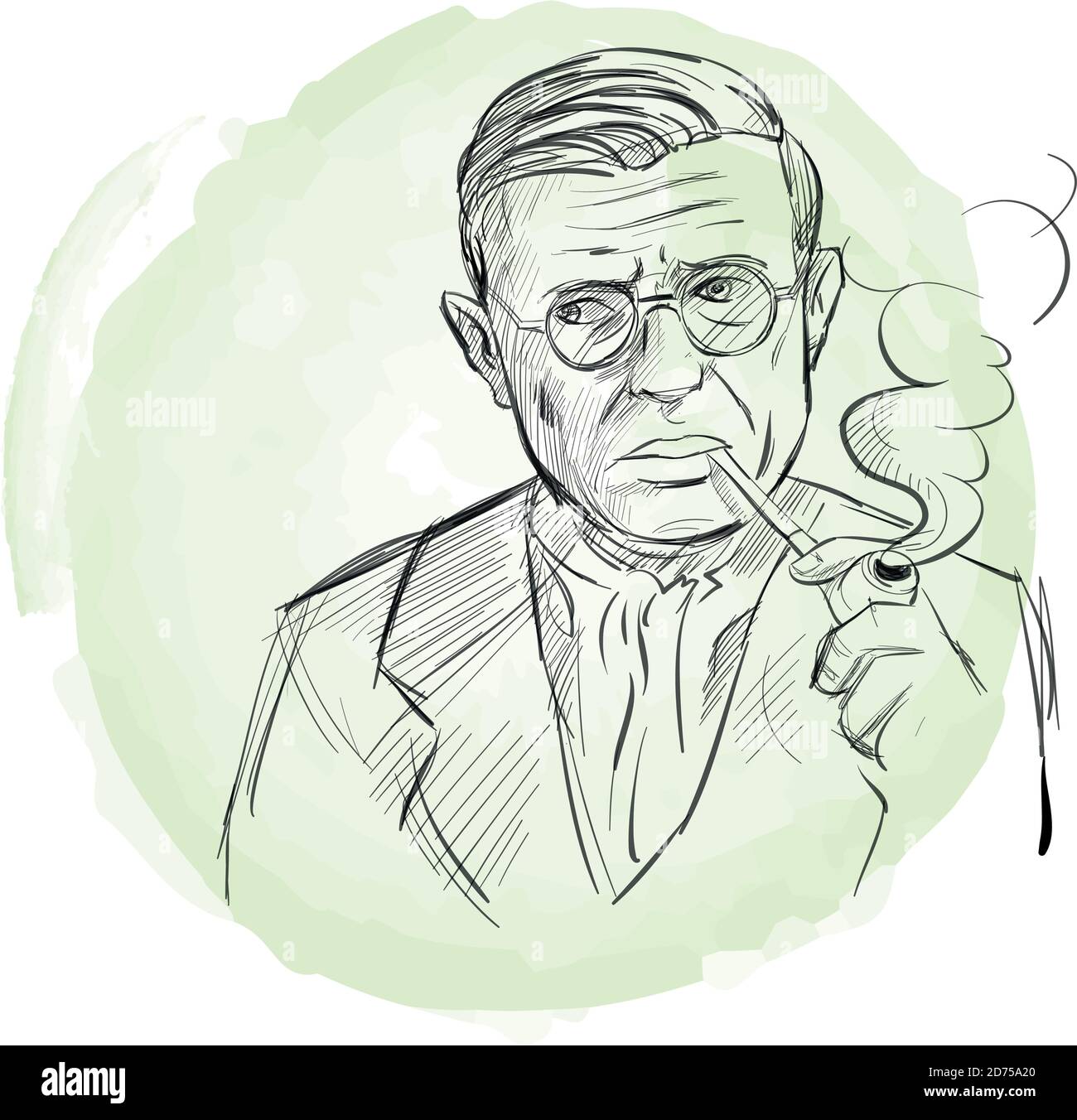 Ritratto disegnato a mano di Jean Paul Sartre . vettore di stile di schizzo Illustrazione Vettoriale