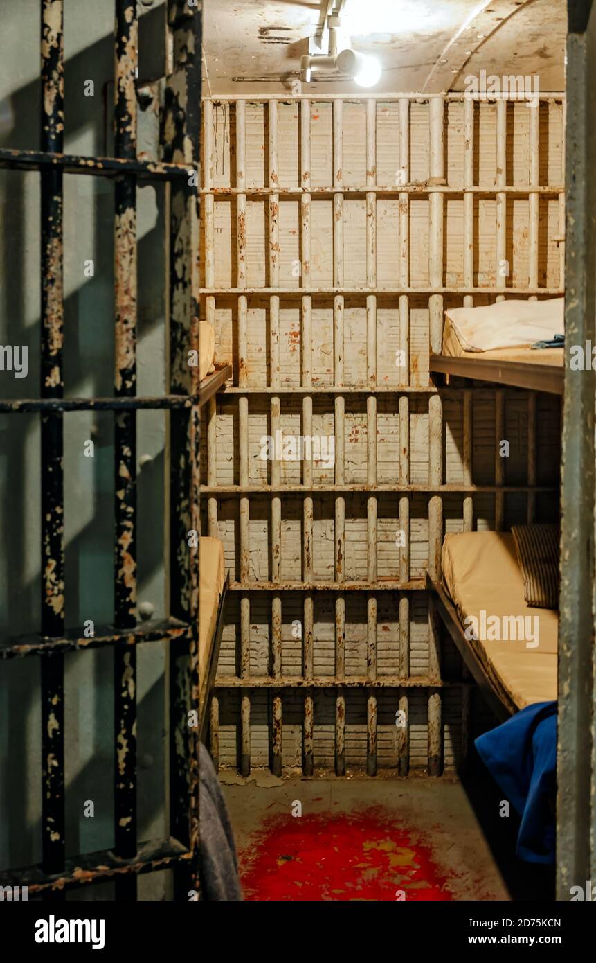 Una vecchia cella di prigione è raffigurata al Fairhope Museum of History, 17 ottobre 2020, a Fairhope, Alabama. Foto Stock