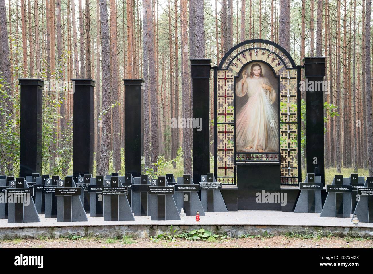 Una delle 30 tombe di massa di almeno 12.000 a 14.000 intellettuali polacchi (attivisti nazionali, insegnanti, sacerdoti) di Kaszuby e Pomerania, extermina Foto Stock