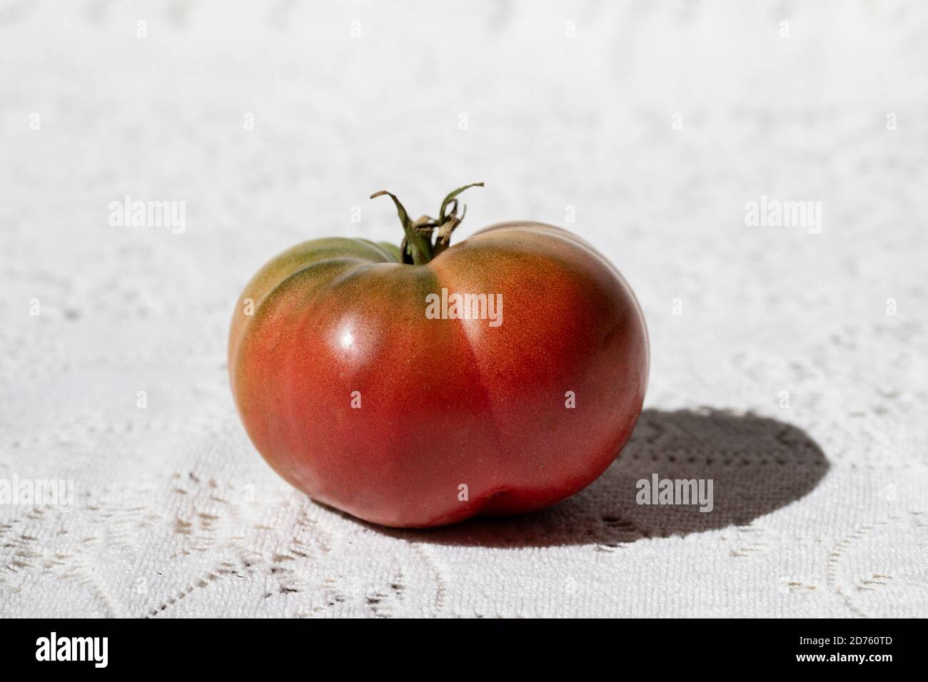 Pomodoro con ombra su sfondo bianco Foto Stock