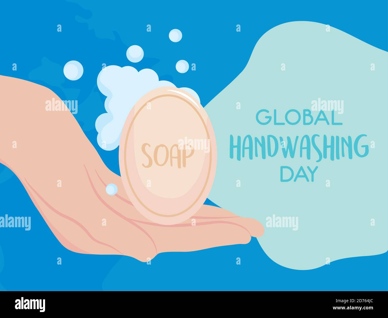 giornata globale di lavaggio delle mani, mano della persona con illustrazione del vettore del sapone igienizzante Illustrazione Vettoriale