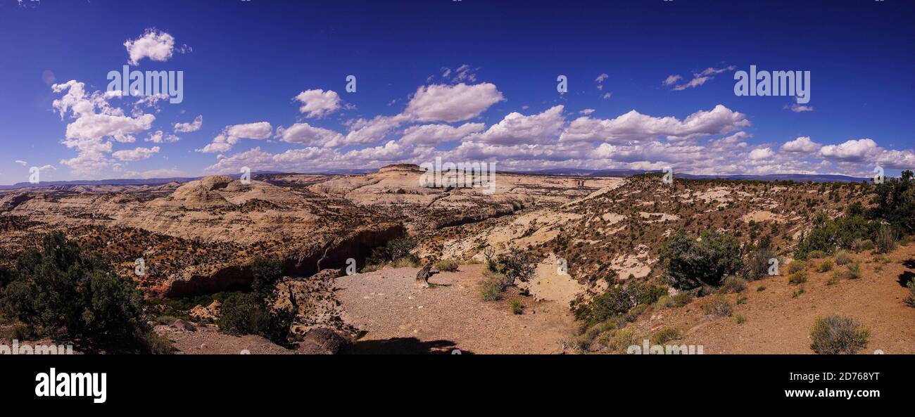 Panorama, badlands e canyon di arenaria di Escalante Staircase National Monument, Utah Foto Stock