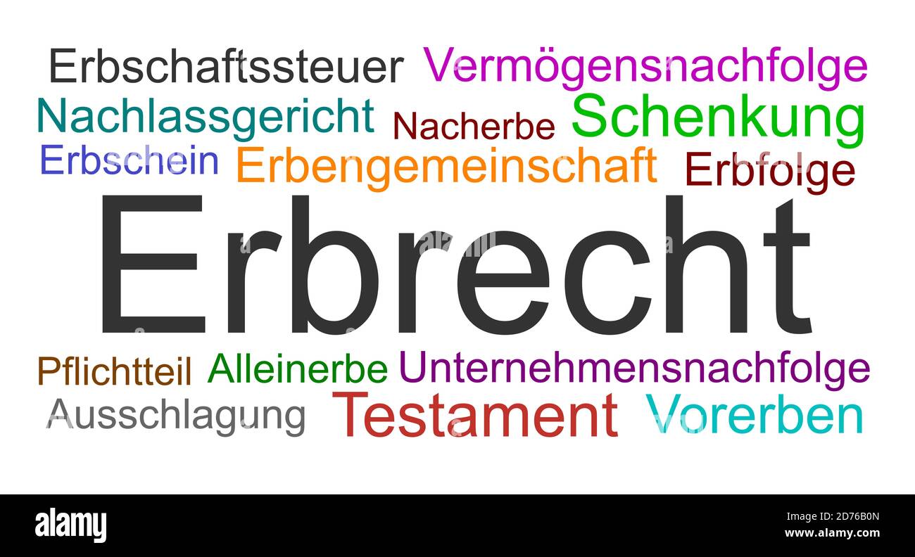 Illustrazione con termini legali in materia di diritto di successione (tedesco) Foto Stock