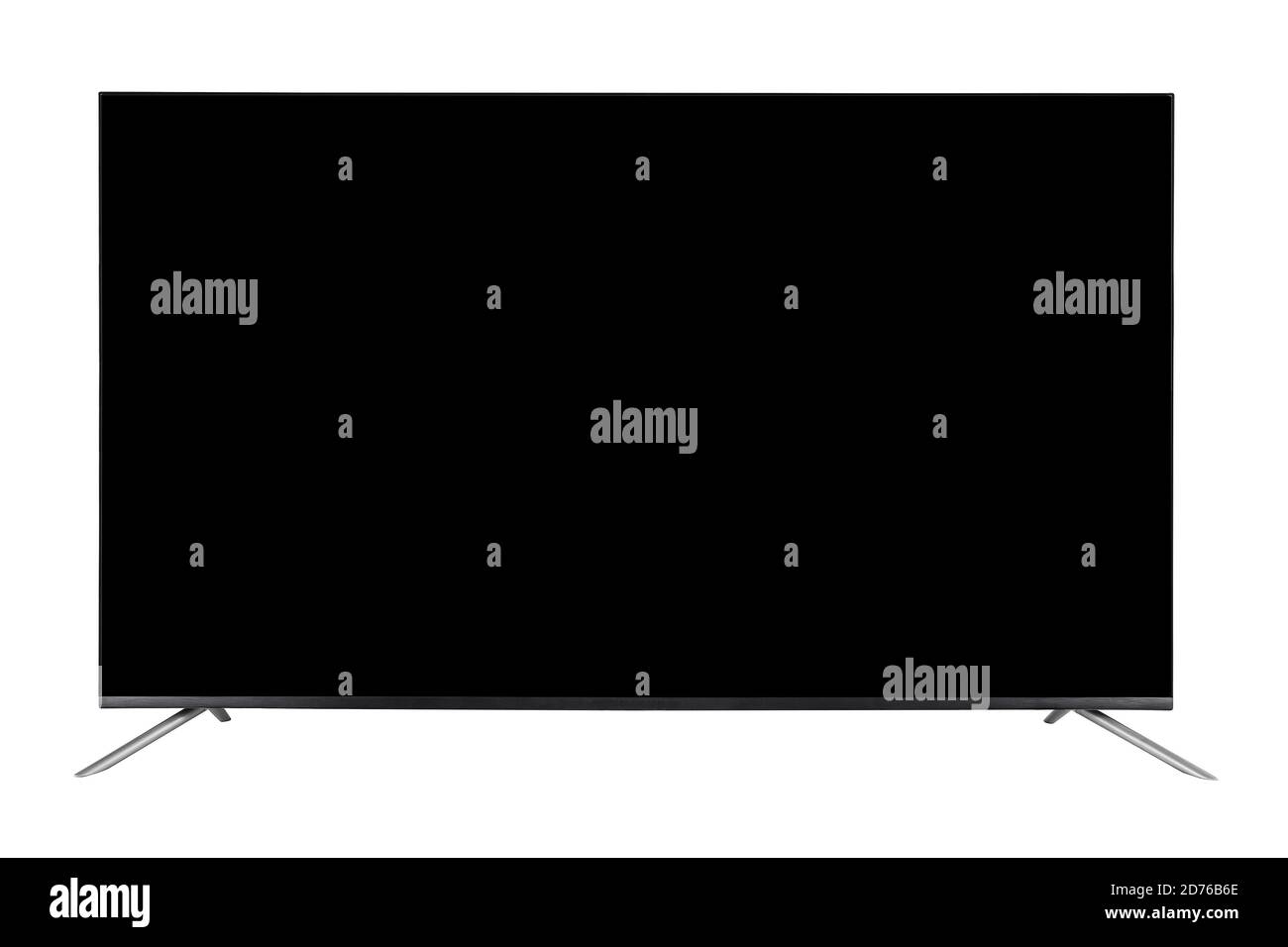 Televisore 4K OLED con schermo vuoto isolato su sfondo bianco. TV moderna. È possibile inserire un'immagine. Pannello video moderno Foto Stock
