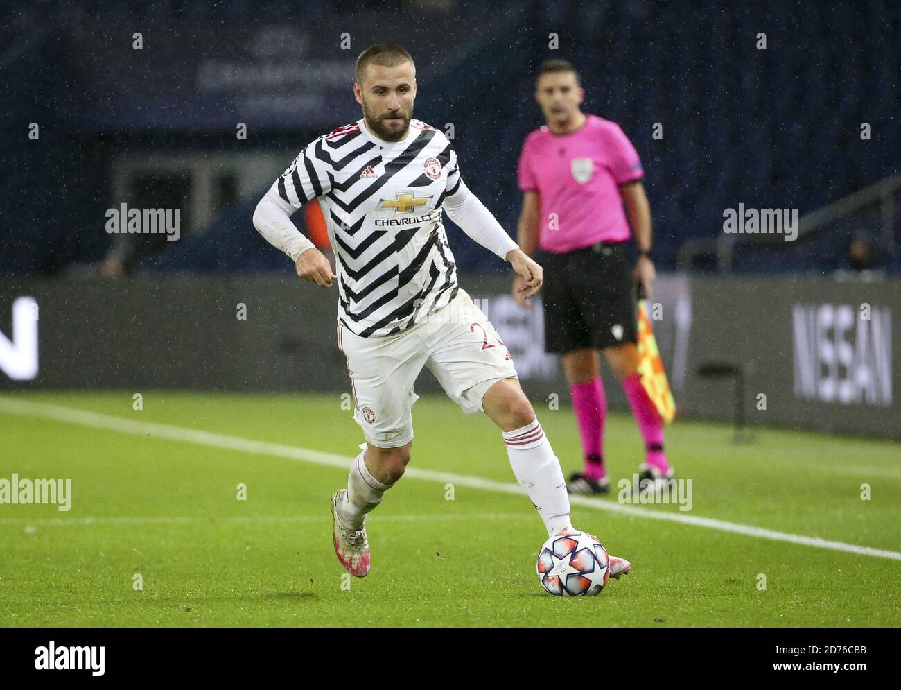 Uke Shaw di Manchester United durante la UEFA Champions League, Group Stage, Gruppo H partita di calcio tra Paris Saint-Germain (PSG) e Manchester Foto Stock