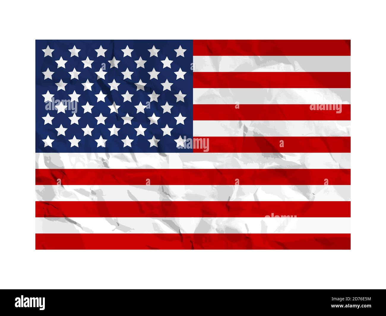 Bandiera degli Stati Uniti dipinta su carta sminuzzata. Bandiera americana sulla grana stropicciata. Elemento di disegno vettoriale. Illustrazione Vettoriale