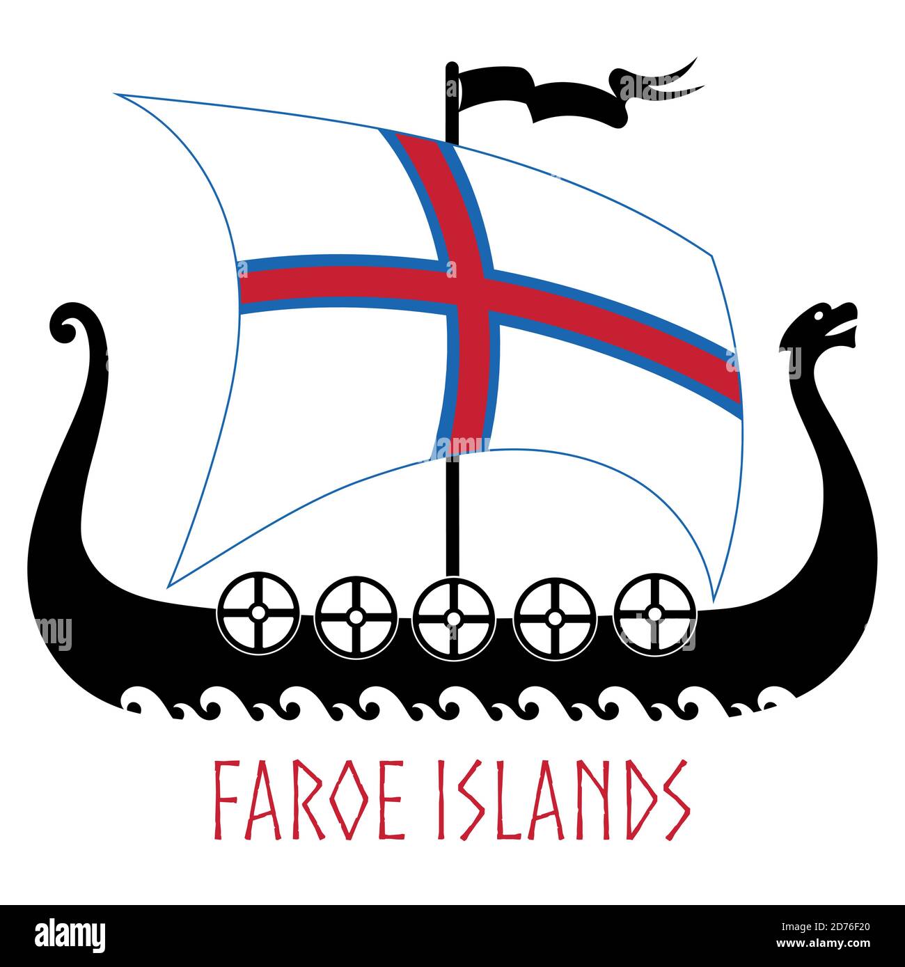Nave da guerra dei Vichinghi - bandiera delle isole Drakkar e Faroe Illustrazione Vettoriale