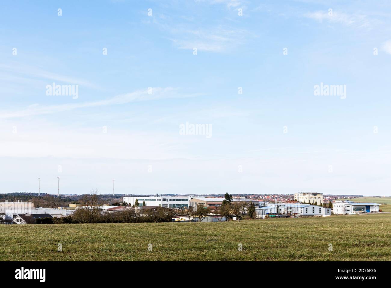 Industriegebiet, Windpark; Windenergie, Iggingen, Schwäbische Alb Foto Stock