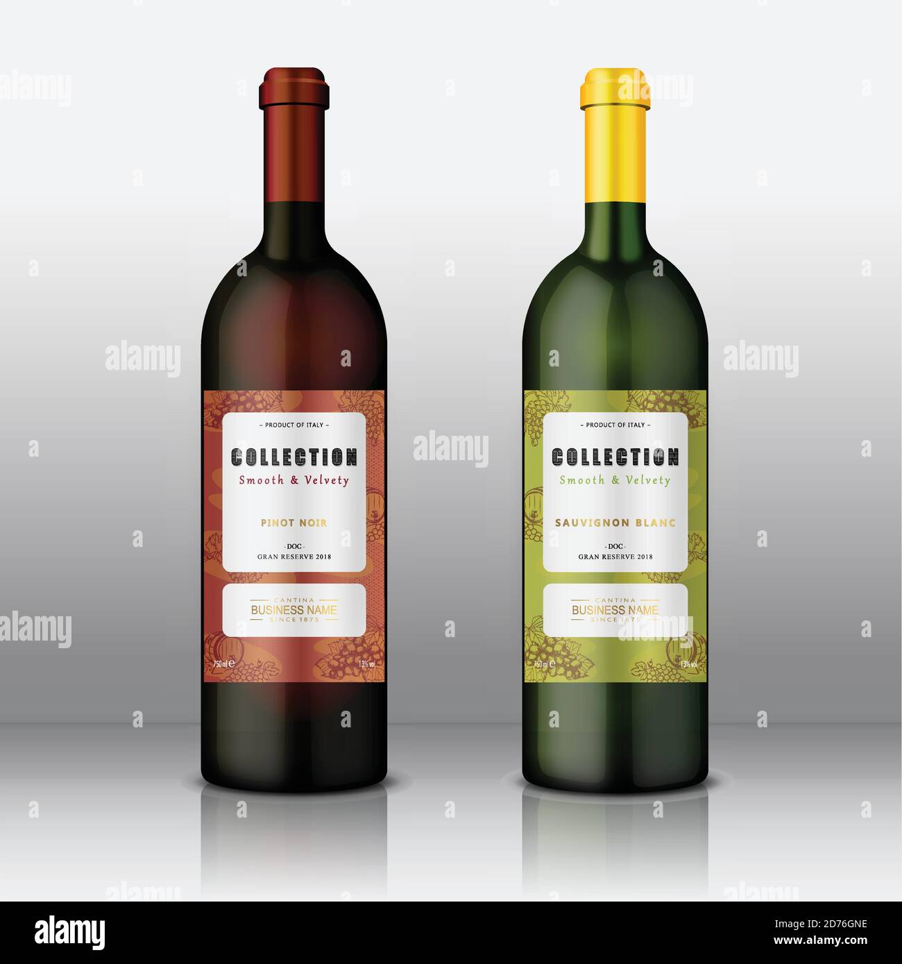 Set di vino di vettore Etichetta per bottiglia di vino o di mockup con questa etichetta Illustrazione Vettoriale