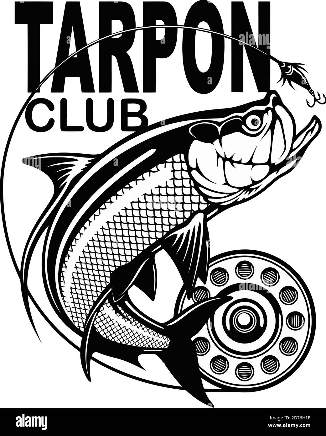 Emblema di pesca di Tarpon isolato su sfondo bianco Illustrazione Vettoriale