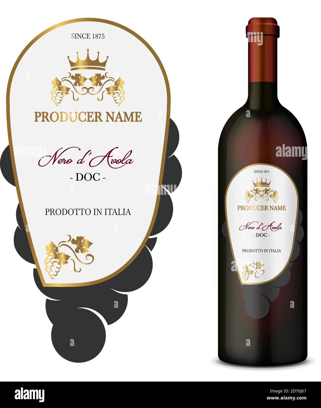 Etichetta del vino vettoriale e bottiglia di vino mockup con questo etichetta Illustrazione Vettoriale