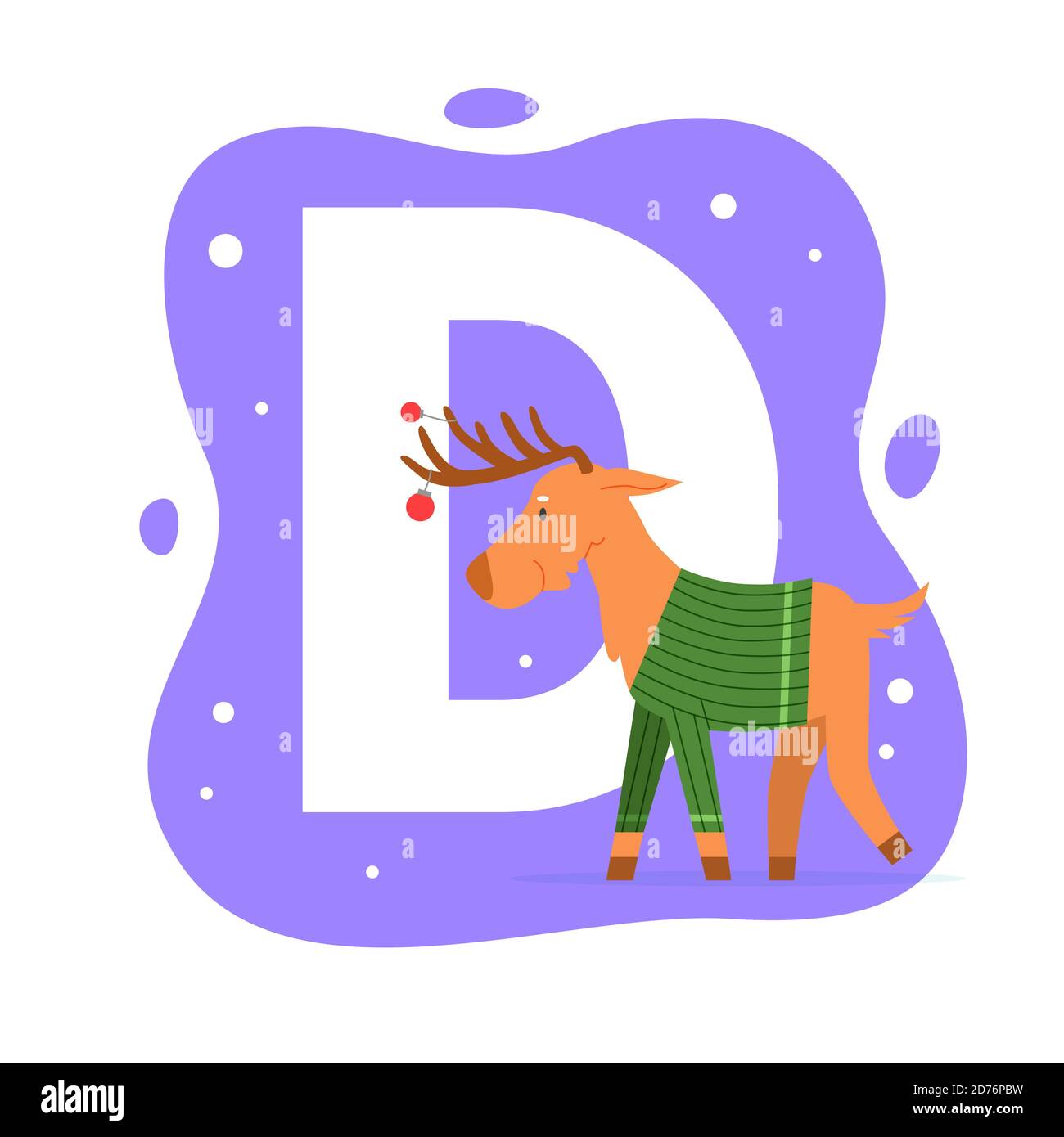 Bambini ABC alfabeto inglese con lettera D e carino Cervo. Illustrazione Vettoriale