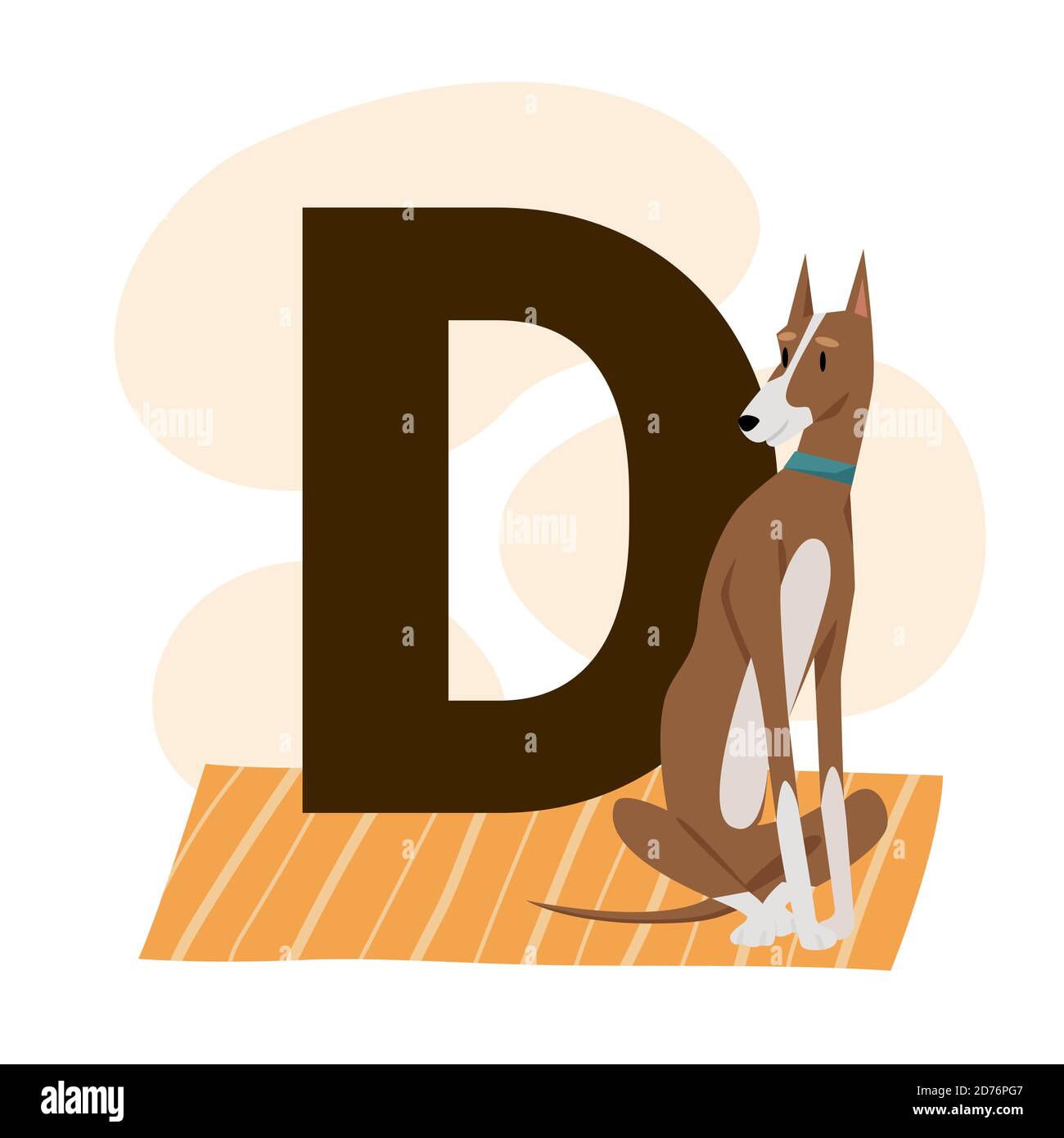 Bambini ABC alfabeto inglese con lettera D e cane carino. Illustrazione Vettoriale